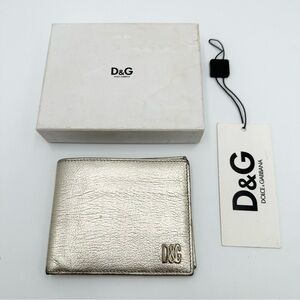 D&G Dolce Gabbana Metallic Gold Bifold Leather Wallet